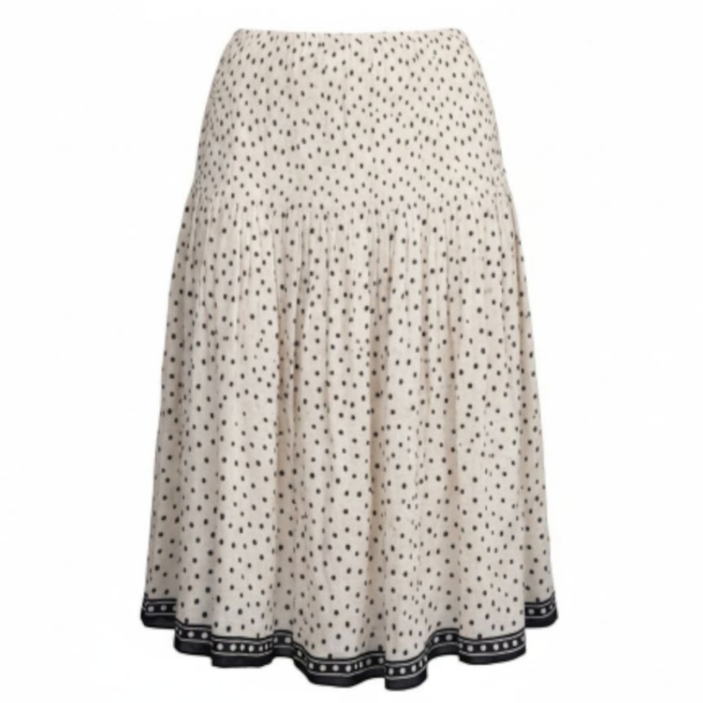 Max Studio Blush Pink Black Polka Dot Smocked Elastic Waist Midi Skirt NWT Med